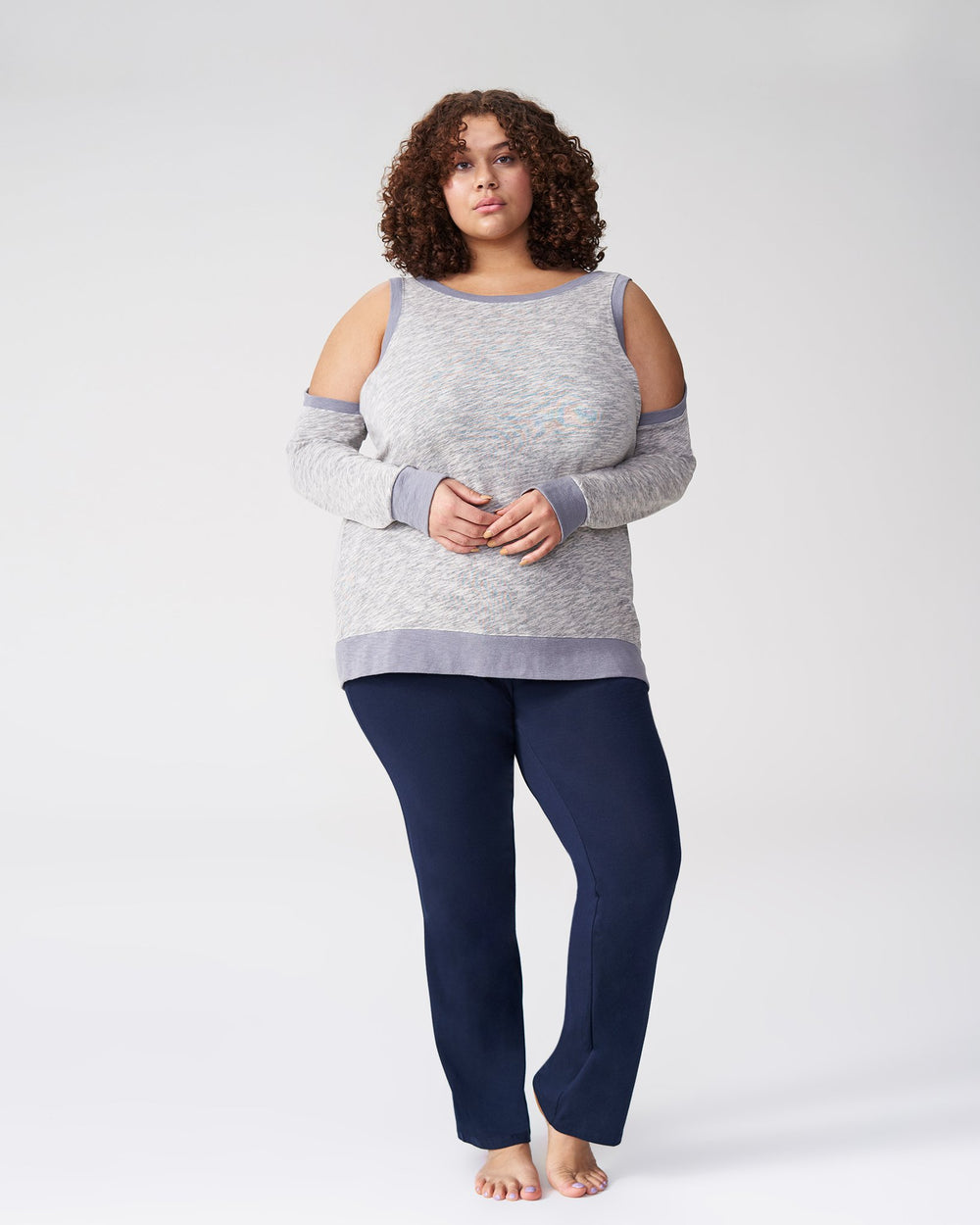 Mariah Cold Shoulder Knit Top - Heather Grey