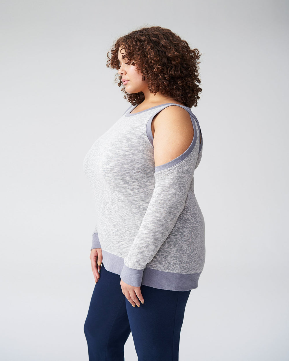 Mariah Cold Shoulder Knit Top - Heather Grey