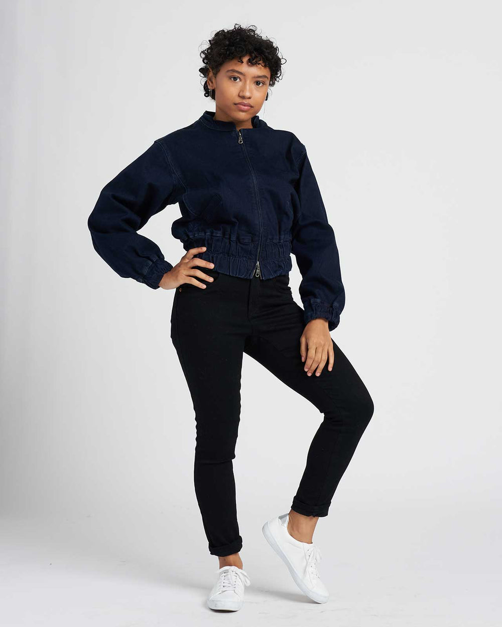 Marilyn Denim Bomber Jacket - Dark Indigo