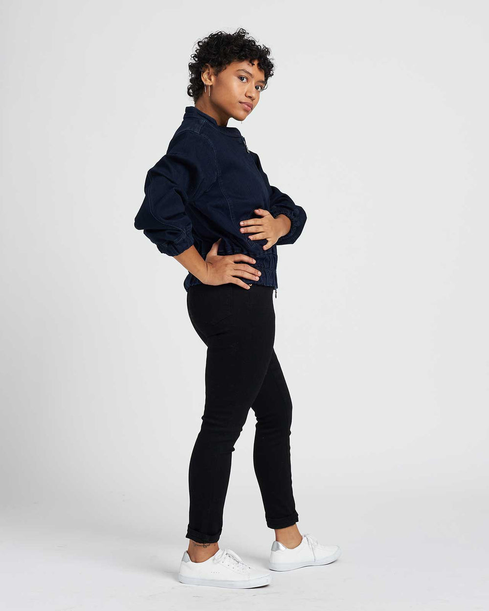 Marilyn Denim Bomber Jacket - Dark Indigo