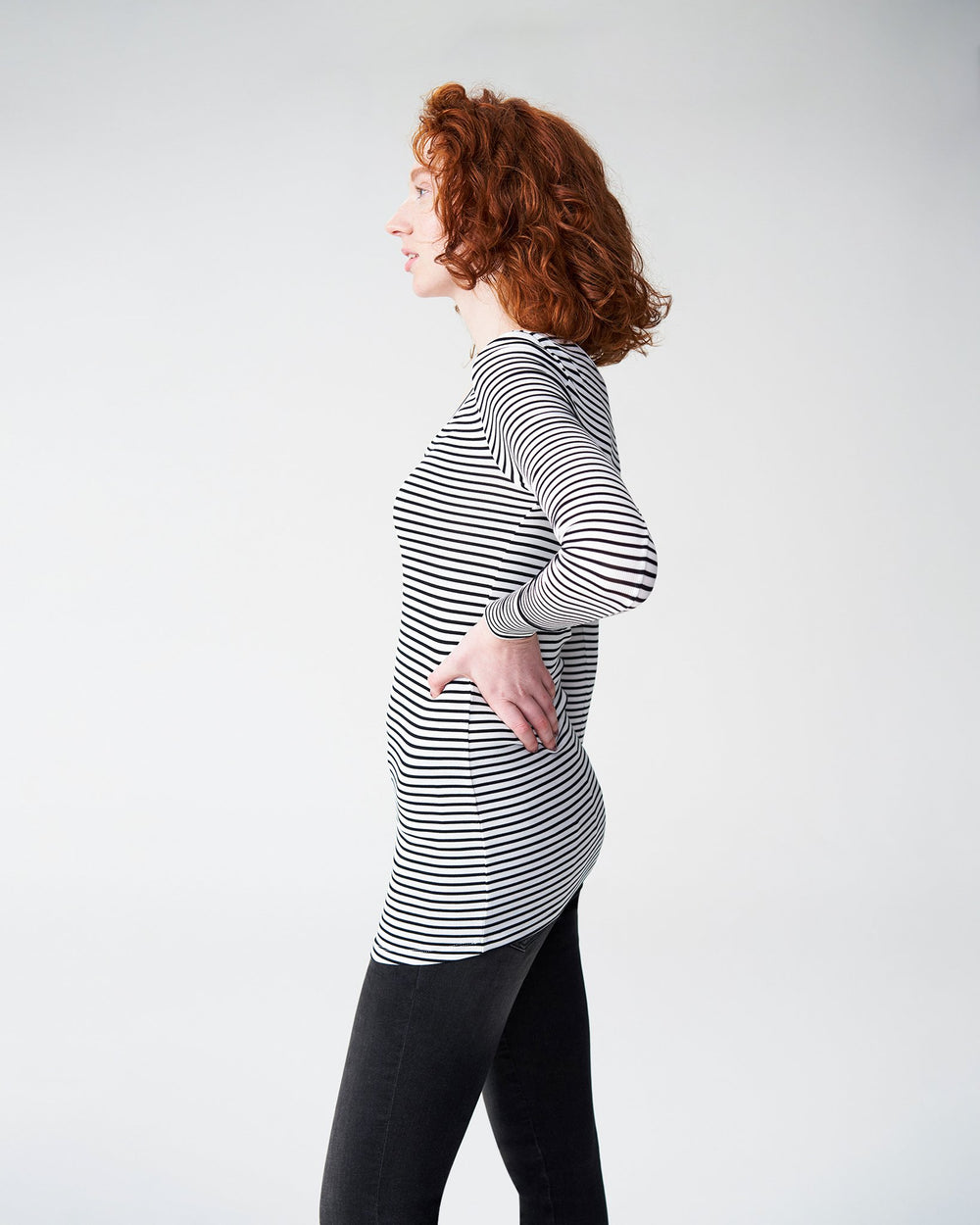 Foundation Long Sleeve V Neck Tee - White/Black Stripe