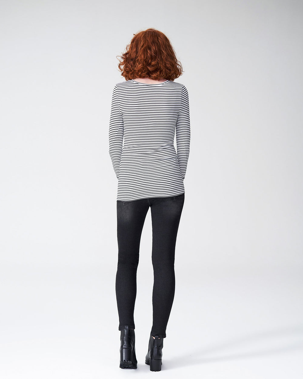 Foundation Long Sleeve V Neck Tee - White/Black Stripe