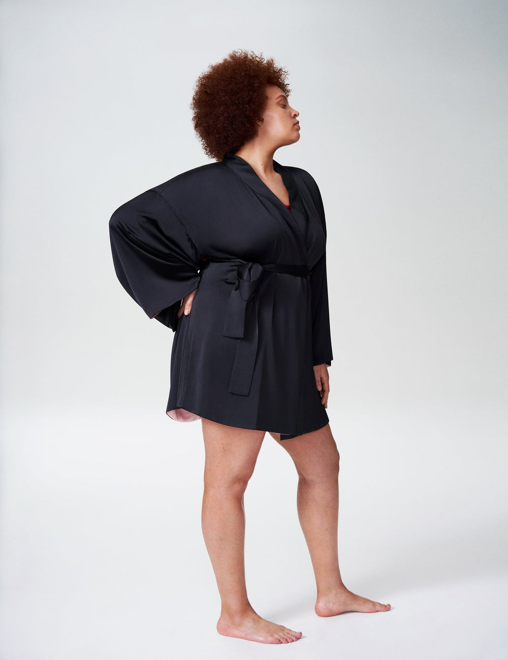 Presley Short Robe - Black/Pale Pink