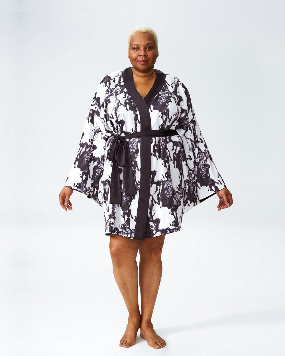 Presley Short Robe - Navy/Marble