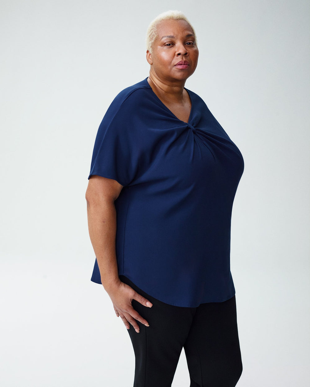 Mackaya Luxe Twill Knot Top - Navy
