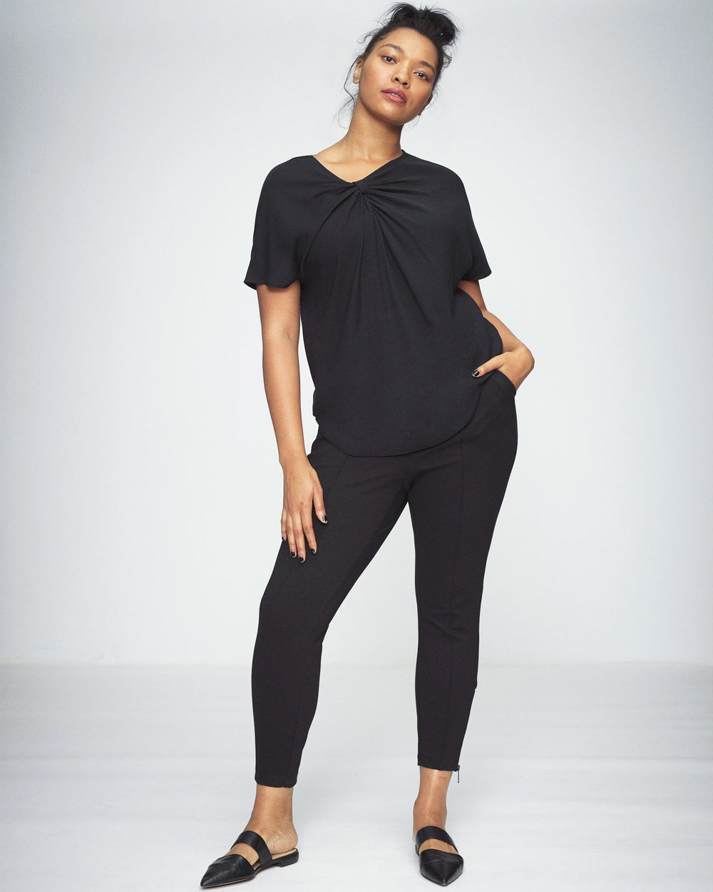 Mackaya Luxe Twill Knot Top - Black