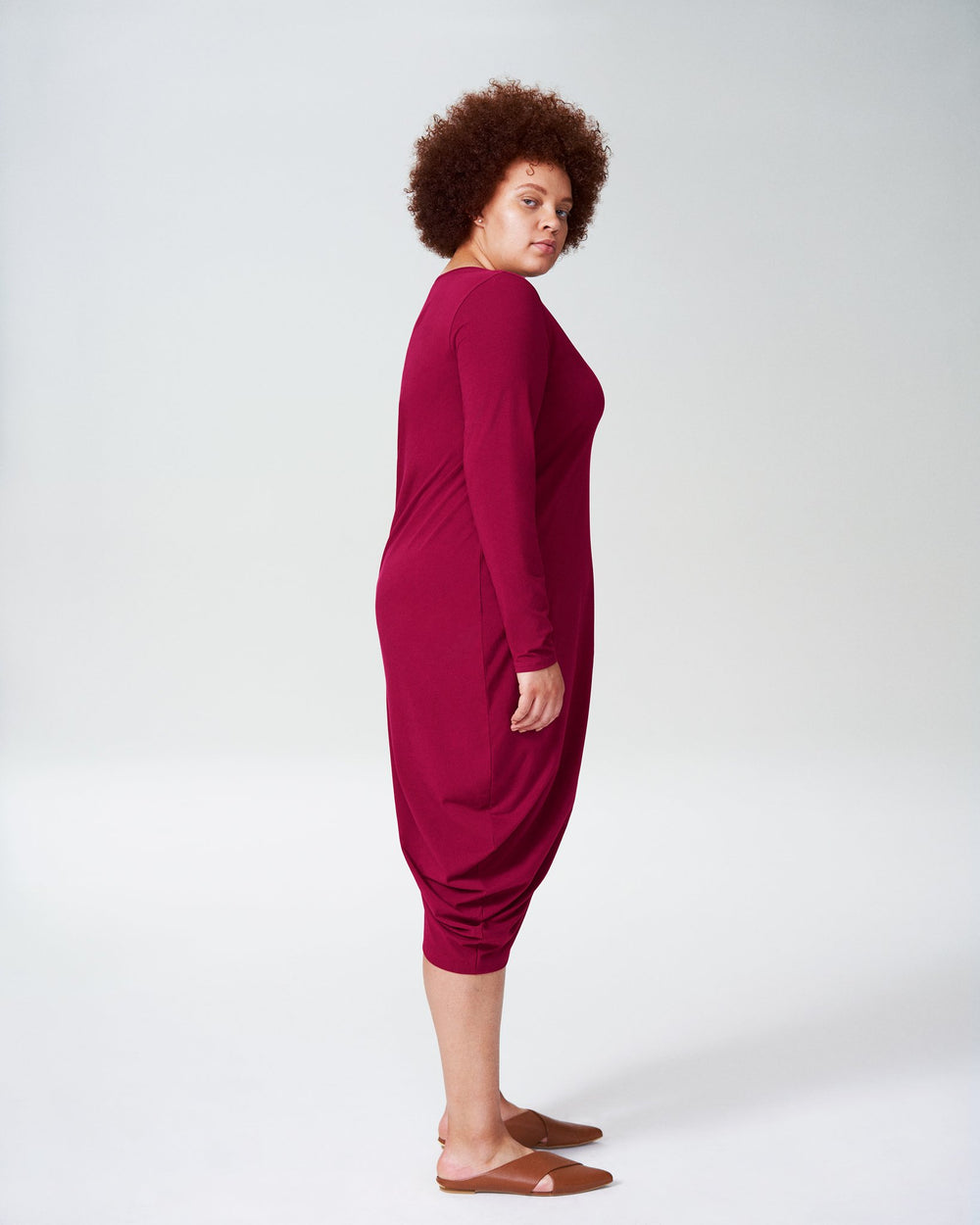 Long Sleeve V-Neck Geneva Dress - Berry