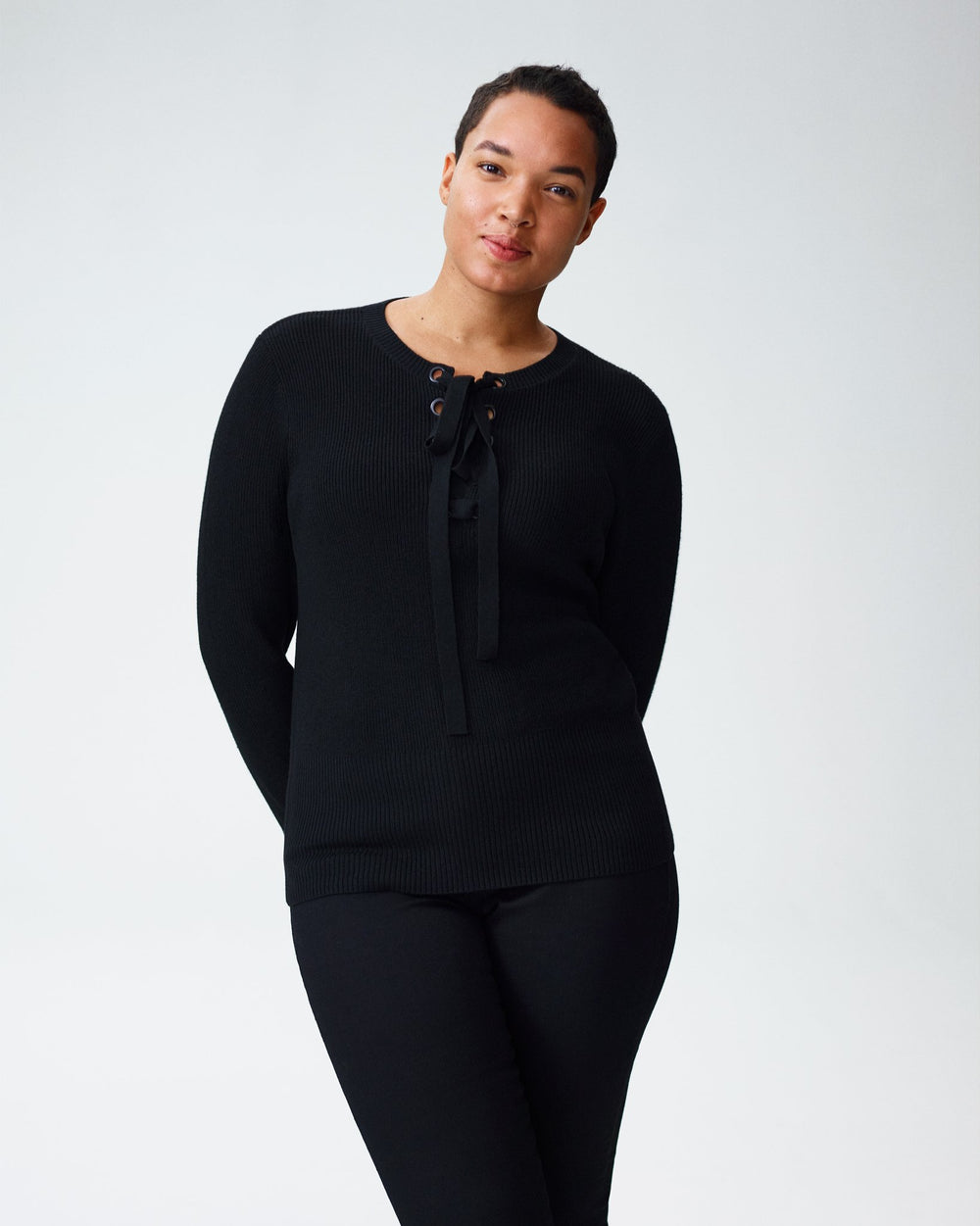 Kirsten Lace-Up Sweater - Black