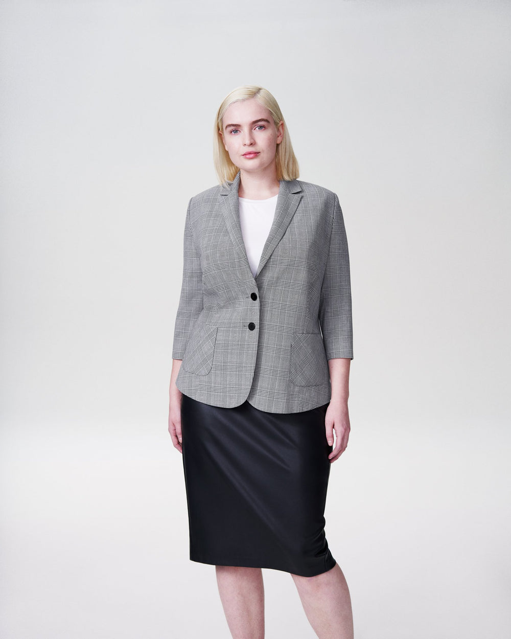 Meg Short Blazer - Grey Plaid