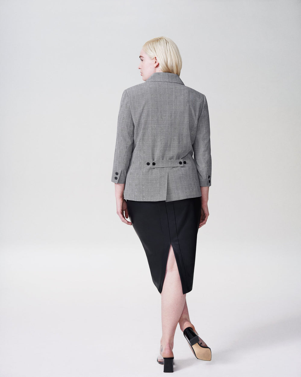 Meg Short Blazer - Grey Plaid