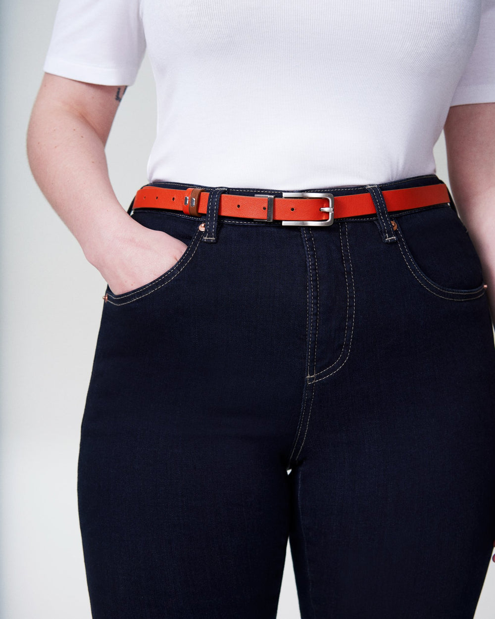 Leather Reversible Belt - Orange/Brown