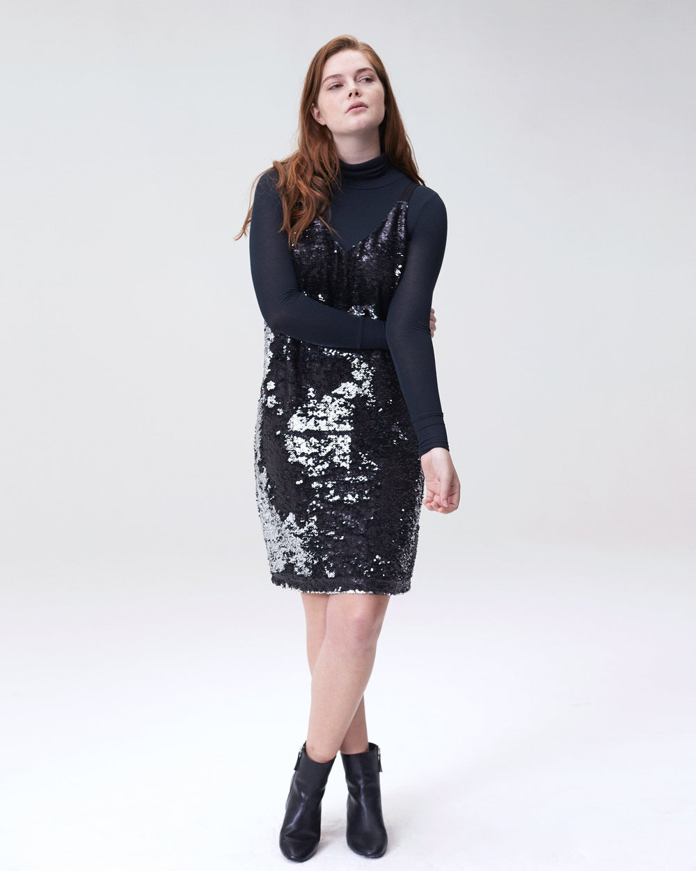 Wonder Sequin Slip Dress - Silver/Black