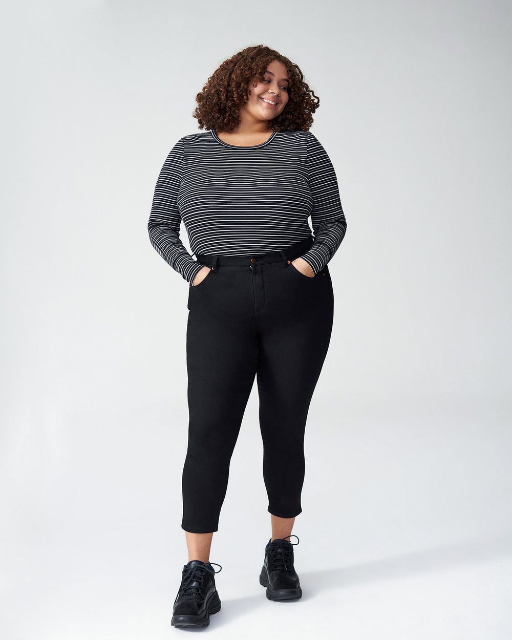 Foundation Long Sleeve Crew Neck Tee - Black/White Stripe