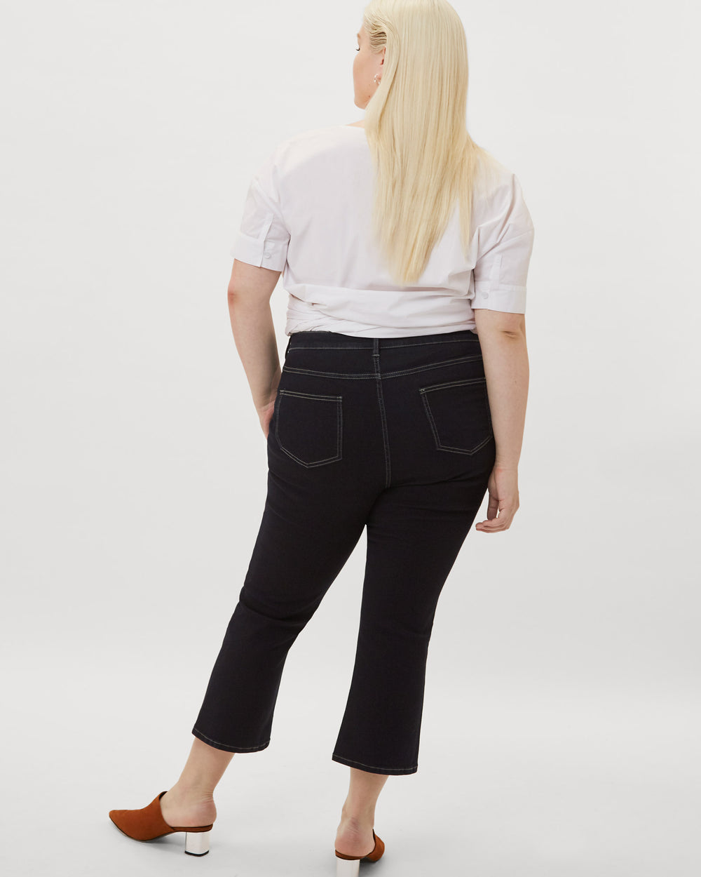 Flare Cropped Jeans - Dark Indigo