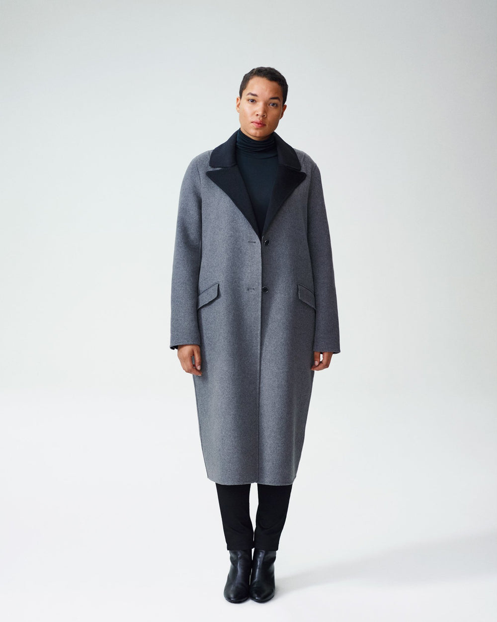 Kiran Doubleface Lapel Coat - Black