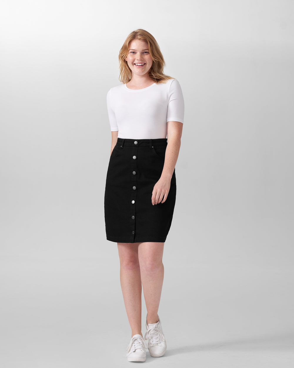 Ang Denim Button Down Skirt - Black