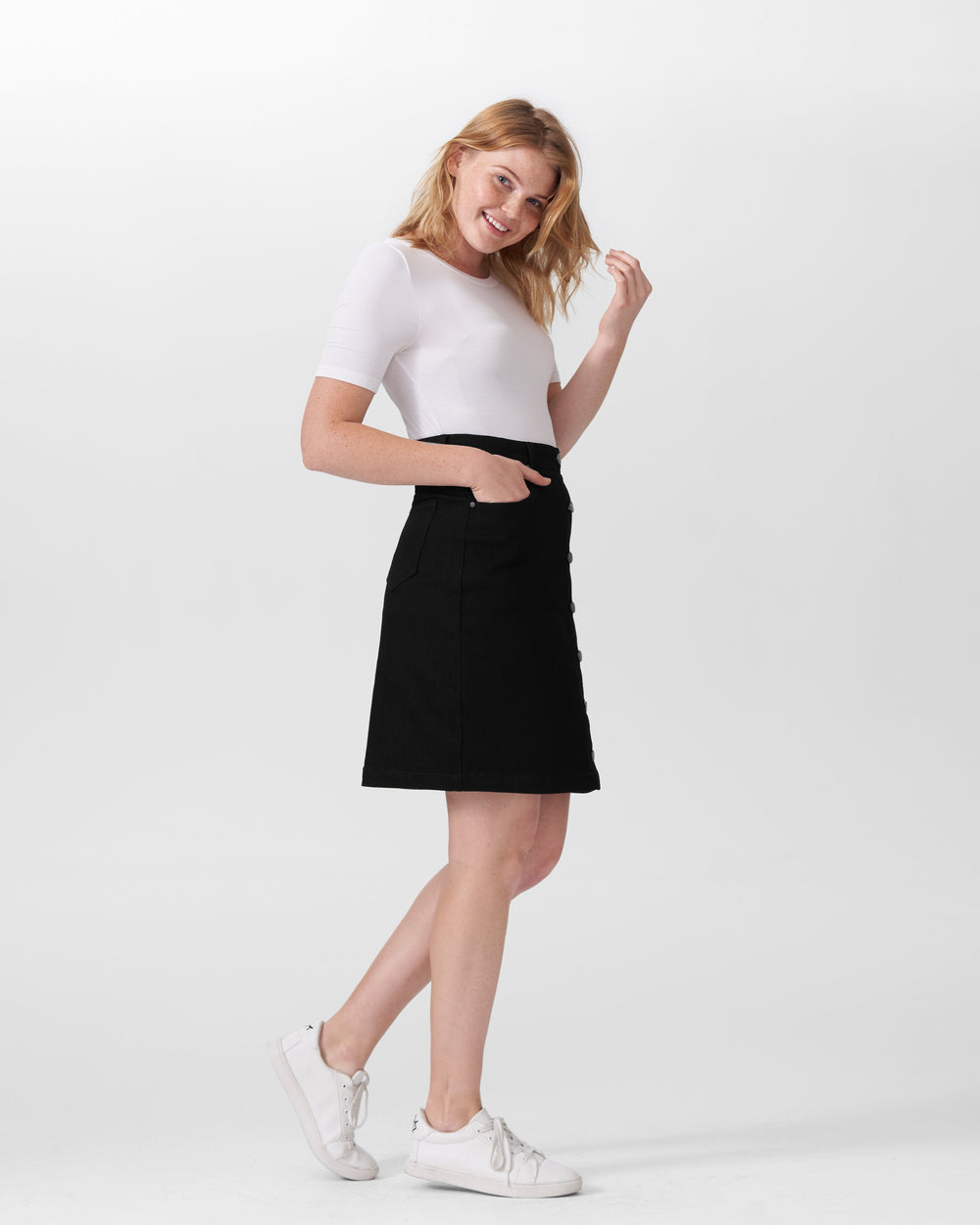 Ang Denim Button Down Skirt - Black