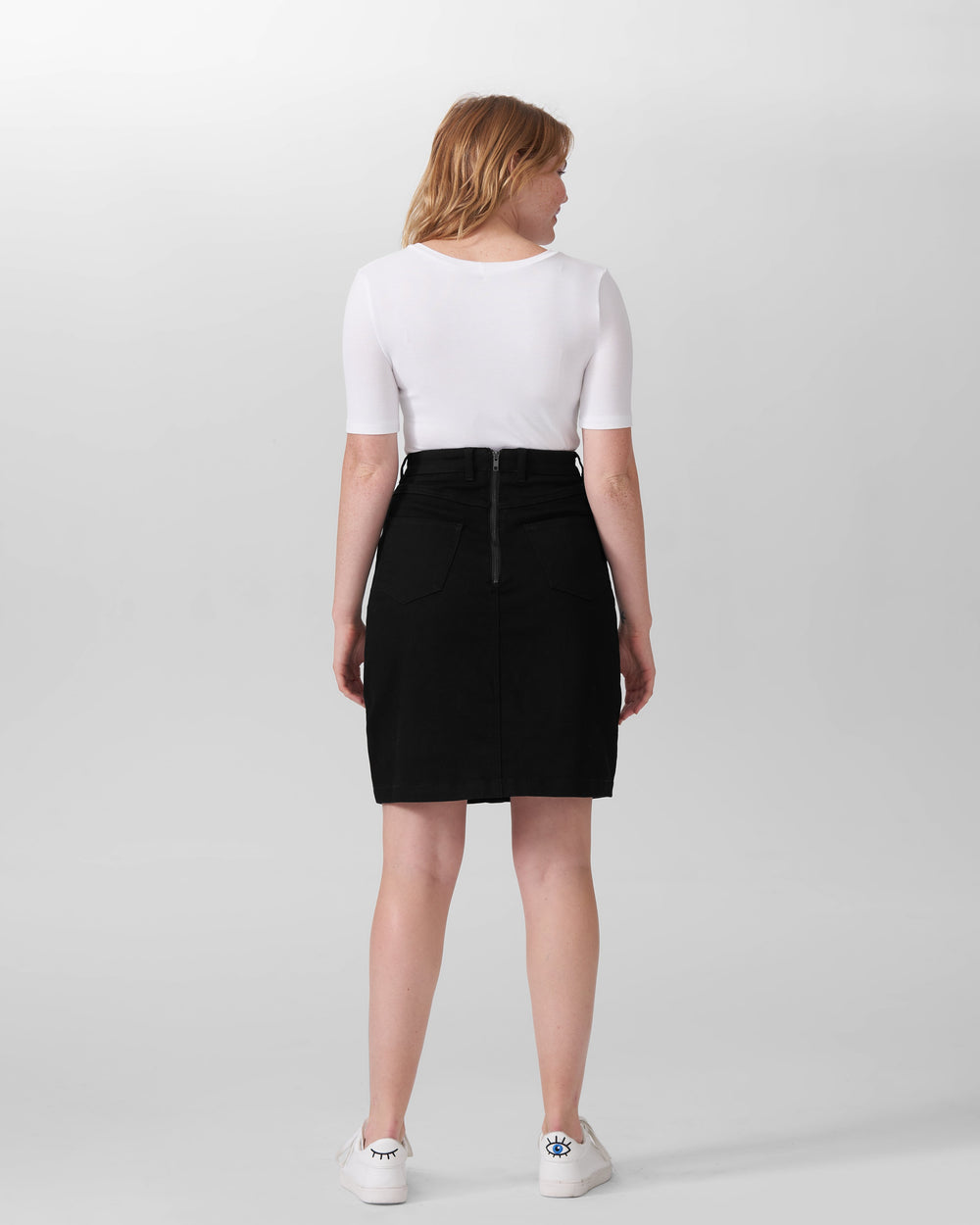 Ang Denim Button Down Skirt - Black