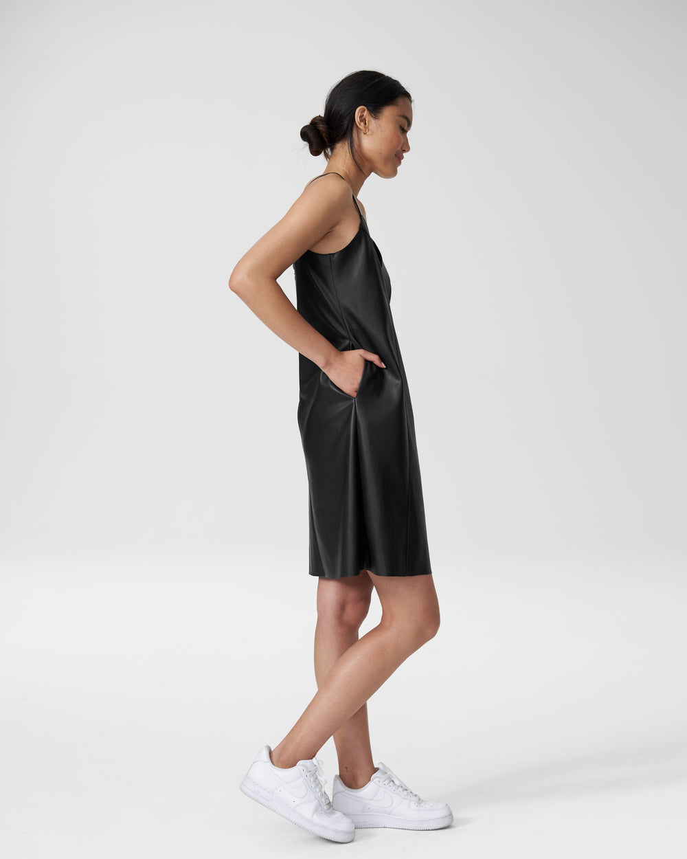 Hen Vegan Leather Slip Dress - Black